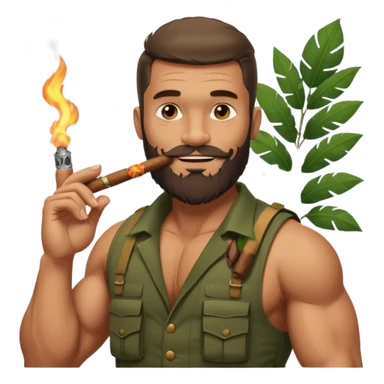 brauny vested bearded jungle commando smoking a cigar with a grin sticker