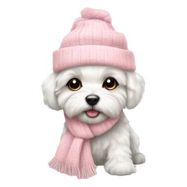 schichon winter puppy with pale pink christmas hat and scarf sticker
