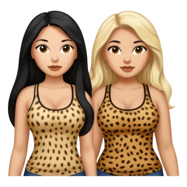 Tan Latina woman with long black hair chubby and black woman with long blonde hair slim thick in cheetah top sexy sticker