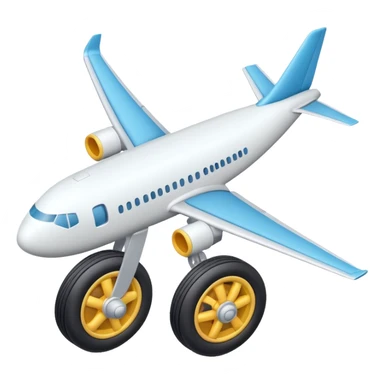 Isometric view of airplane landing gear in emoji style — one inflated, puffy wheel with a strut, soft 3D look, rounded shapes, clean and cartoon-like sticker