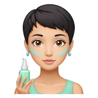 tan girl with black hair & a pixie cut no earrings doing cute pastel colors skin care sticker