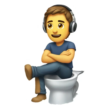 Man sitting toilet wearing headset, brown hair, water sticker
