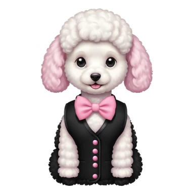 Caniche blanca con chaleco negro con un moño rosa sticker