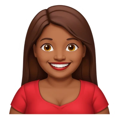 50 yr old chubby Sri Lankan woman, dark skin, straight brown hair, big smile, white teeth, red dress clothes, longer hair sticker