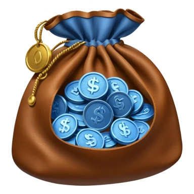 blue coins inside an opened brown money bag  sticker