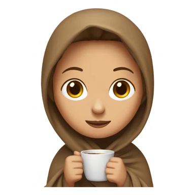 Brown hair lady wearing light brown blanket drinking coffee  sticker