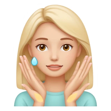 Minimal emoji-style icon of a woman’s face with clear glowing skin, hands gently touching the jawline, skincare concept, soft pastel colors, clean flat design, rounded shapes, no background, modern wellness emoji, iOS-style, high clarity sticker