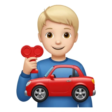 little boy with car toy on his hand
 sticker