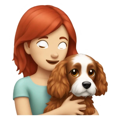 Maltipu's red-haired dog hugs a girl with dark hair sticker