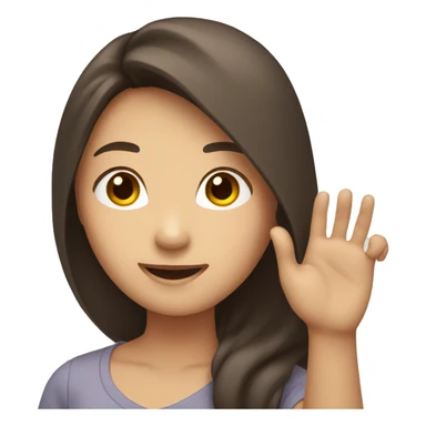 A smiling Asian woman with brown long hair and white skin raising one hand.  sticker