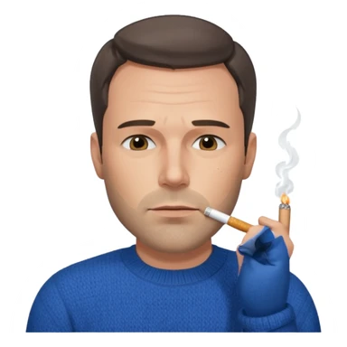 Ben Affleck looking tired holding a cigarette while wearing a blue sweater sticker