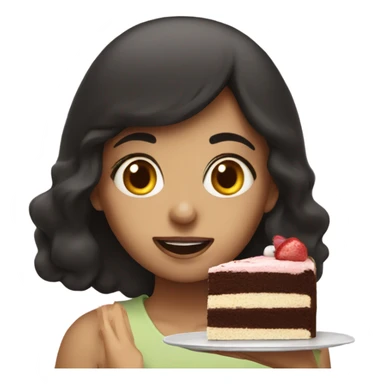 Dark haired girl eating cake  sticker