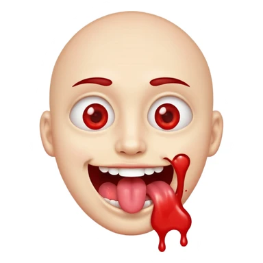 Spilt glue on their face but is happy and smiling with their tongue out but their eyes are red sticker