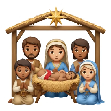 nativity scene in a manger with humans with Mediterranean skin color sticker