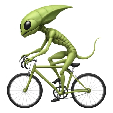 insectoid alien riding a bicycle, bug-like eyes, segmented limbs, strange but fun cycling pose, sci-fi creature vibe, 3D cartoon, mobile game icon style, clean background, no text, no watermark
 sticker