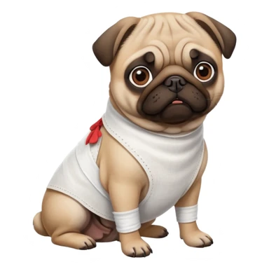 Pug with a broken left leg in bandage sticker