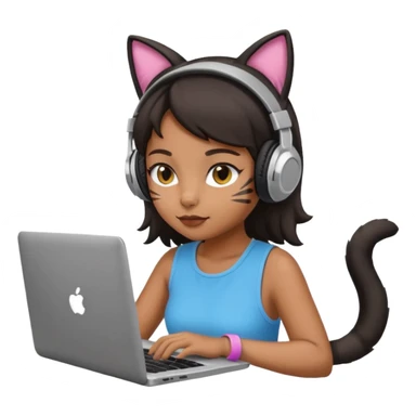 black girl who works remotely through a laptop with cat ear headphones sticker