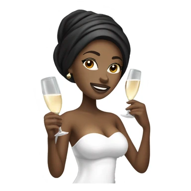 Girl with white towel wrapped around hair holding a champagne glass and bottle in black high heels  sticker
