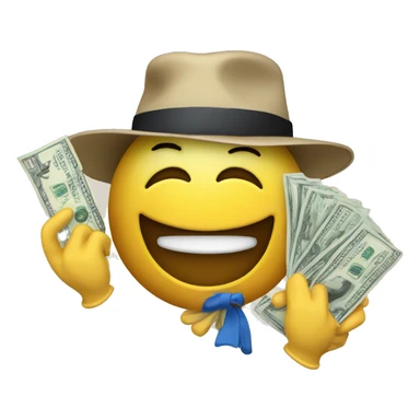 Emoji with bue hat and it's hands are flex money sticker