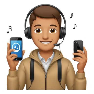 guy listening to music with earphone and phone in hand sticker