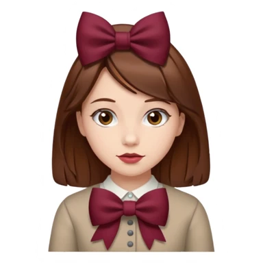 girl brown hair with a burgundy bow sticker