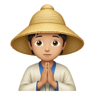Asian emoji with rice hat praying sticker
