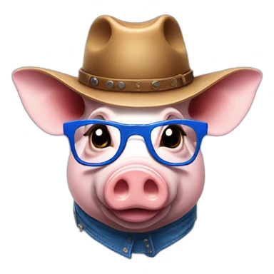 A pig with a cow boy's hat, with blue glasses and with a youtube logo in his chest sticker