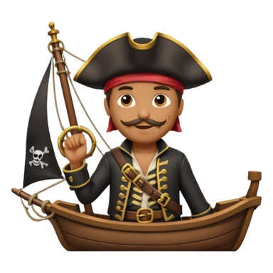 create an emoji of pirate capitan on the bow of the ship in epic posture, pirate style sticker