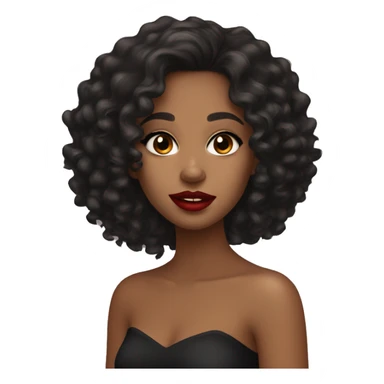 Brown Girl with curly black long hair and black eyes with red lipstick and eyeliner sticker