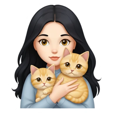 Beautiful girl with long black hair holding a cute golden British shorthair kitten in her arms sticker