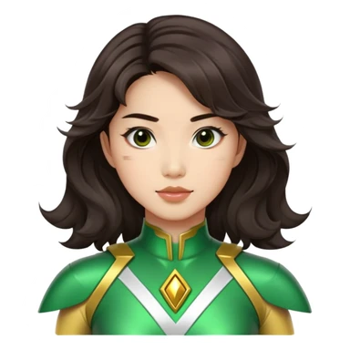 green Power Ranger Asian girl with dark brown wavy hair sticker