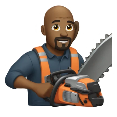 Bald black man with goatee using a chainsaw  sticker