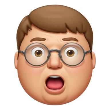 Peter Griffin as a classic emoji, surprised expression, mouth open, round face, glasses sticker