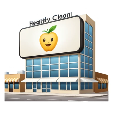 make a billboard on top of a healthy restaurant building written on it "healthy"  sticker