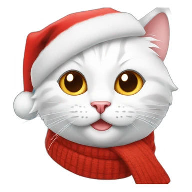 christmas white kitty in red hat sticker
