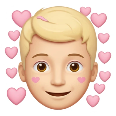 A man with hearts around his head in soft pink, beige and yellow pastel colors sticker