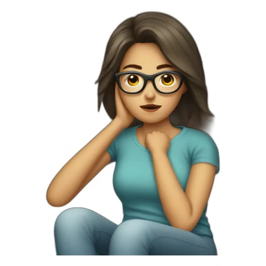 a girl with glasses sitting on a sofa having a bad cold sticker