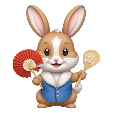 A rabbit hold a folding fan playfully sticker