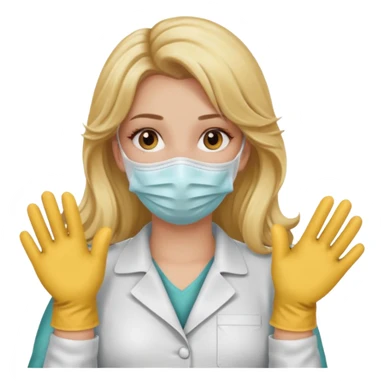 enfermera rubia con pelo largo, con mascarilla y guantes que aperezcan las dos manos sticker