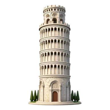 Cinematic Realistic Leaning Tower of Pisa Landmark Emoji, showcasing the iconic medieval tower with intricate stonework rendered with dynamic lighting and detailed textures. sticker