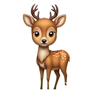 A detailed, cartoon-style emoji of a deer with large expressive eyes, gently grazing on fresh green grass in a serene forest setting. The deer has soft fur with subtle shading, and the grass is vibrant and textured. The background hints at a peaceful sticker