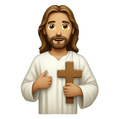 Jesus wearing a shirt with a cross sticker