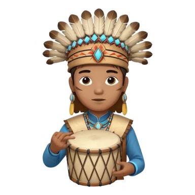 A young chief apprentice wearing a small headdress, gripping a ceremonial drum.
 sticker