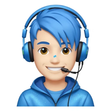 glitter blue gamer boy happy blue hair sticker