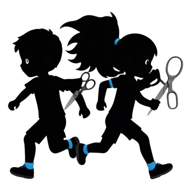 Children crossing emoji but change the children to a silhouette running with scissors sticker