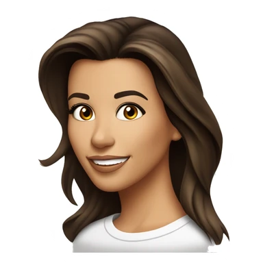 3/4 face, contrasted, shadow, light, Eva Longoria expression, happy, thin nose, brunette woman, hazel eyes, long eyelashes, dark shoulder shaded hair, white t-shirt sticker