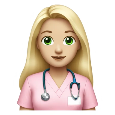pale blonde girl with long hair and green eyes wearing pink scrubs and stethoscope  sticker
