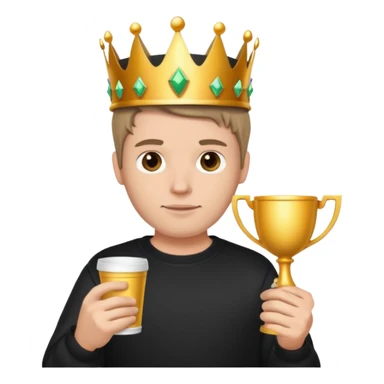 MVP + Tournament +Gaming + Black sweatshirt + White guy with crown + Tournament Cup   sticker