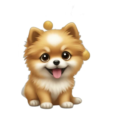 Pomeranian Puppy playing with a ball sticker