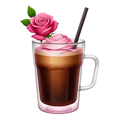 Cold brew coffee with roses pink red and small size glas cup sticker